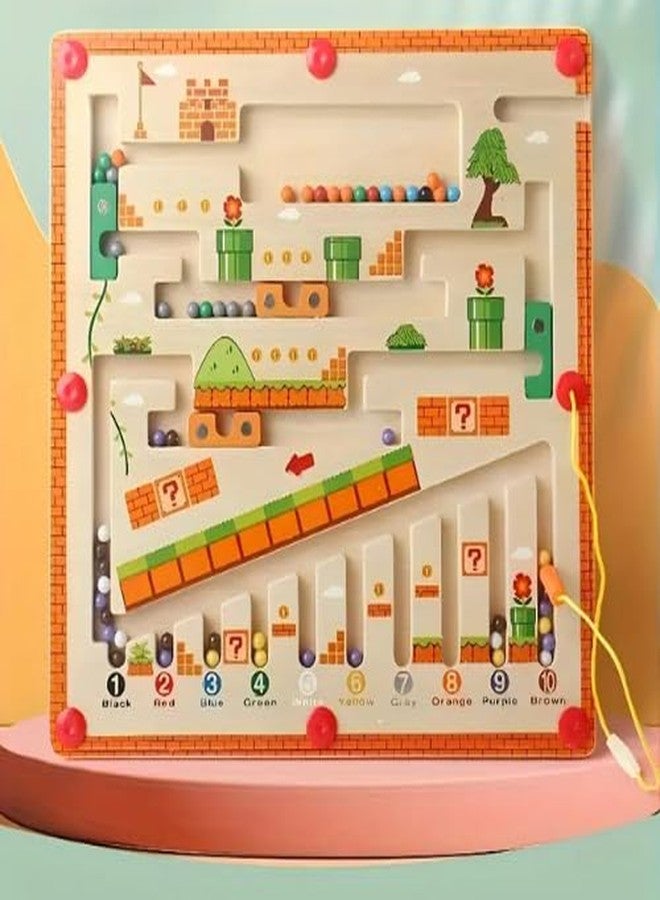 Kevim Magnetic Mushroom Puzzle Board - Color Sorting & Counting Maze Toy with Magnetic Pen, Montessori Learning Game for Kids Ages 6 & Under, Wooden Light Brown - Image 3